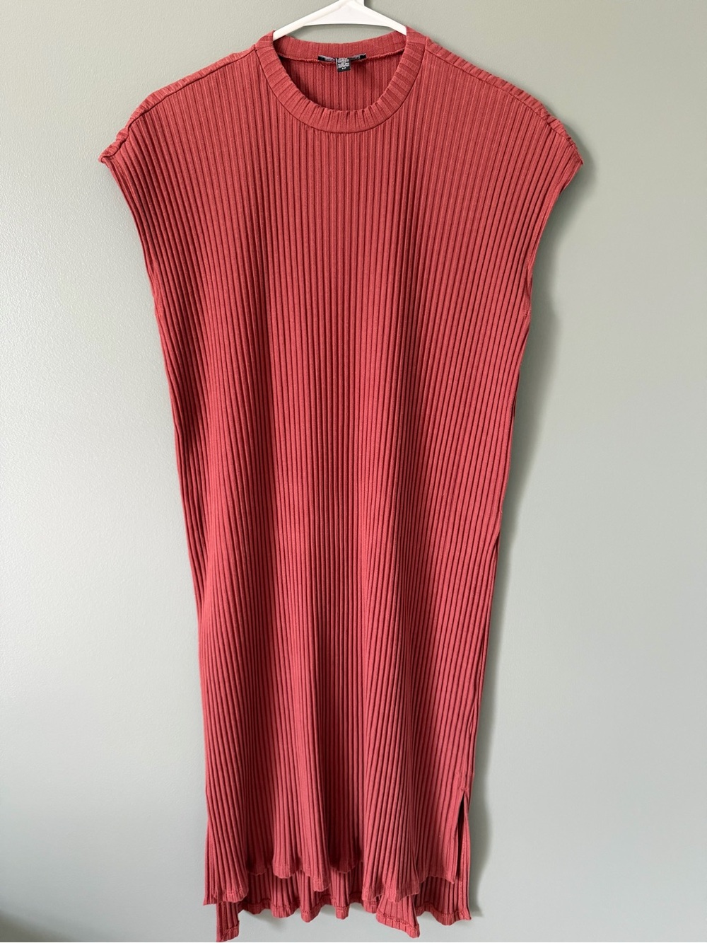 Eileen Fisher Textured Stretch Rib Crew Neck Dress Deep Terra Cotta Size Small